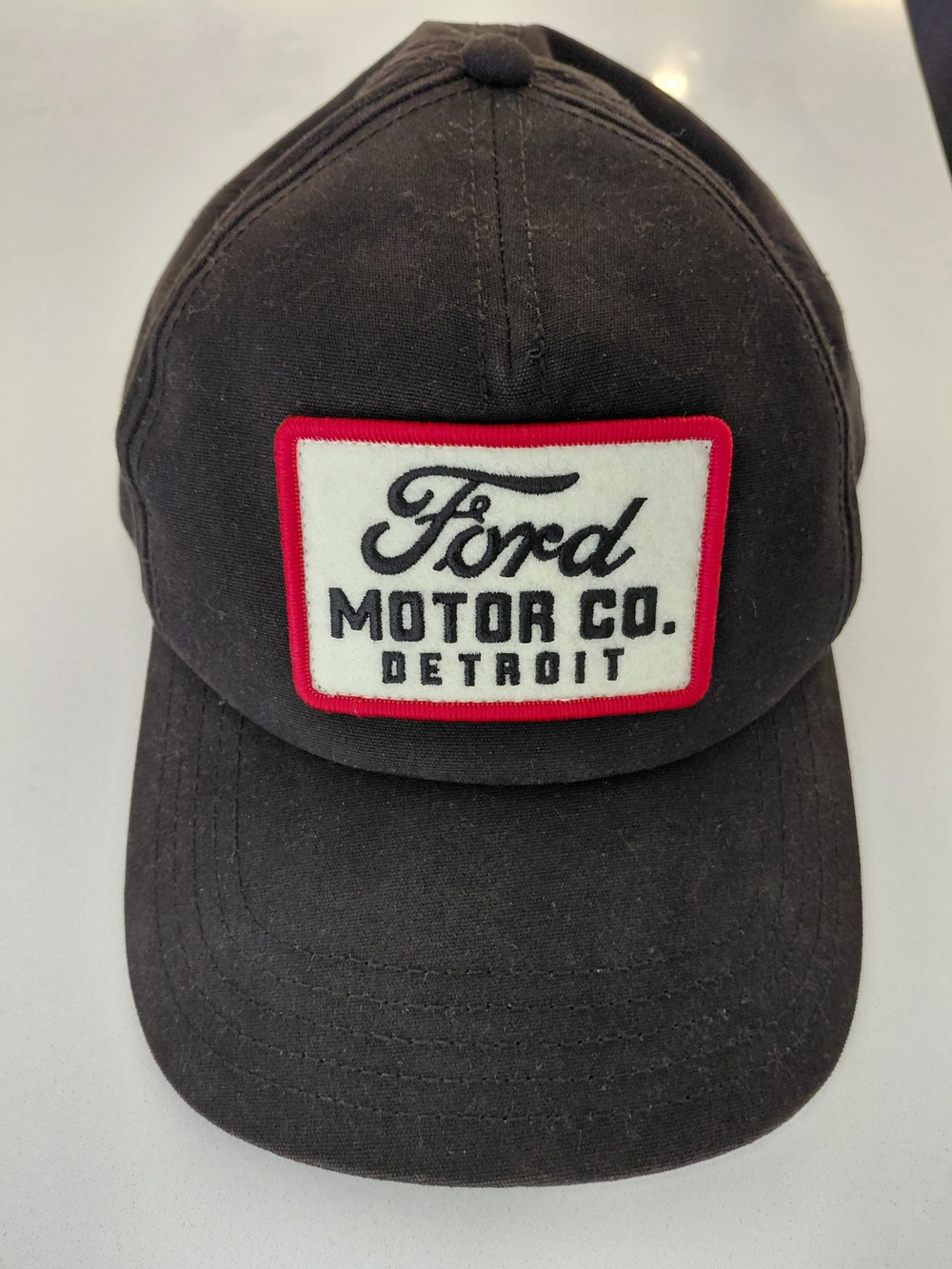 American Needle Black Baseball Cap with Red-Trim White Ford Patch